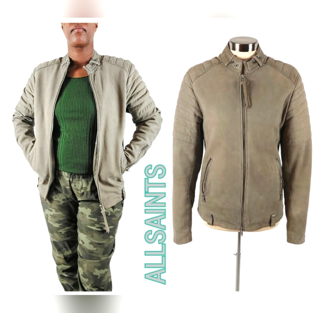 All Saints Eton Slim Fit Leather Biker Jacket